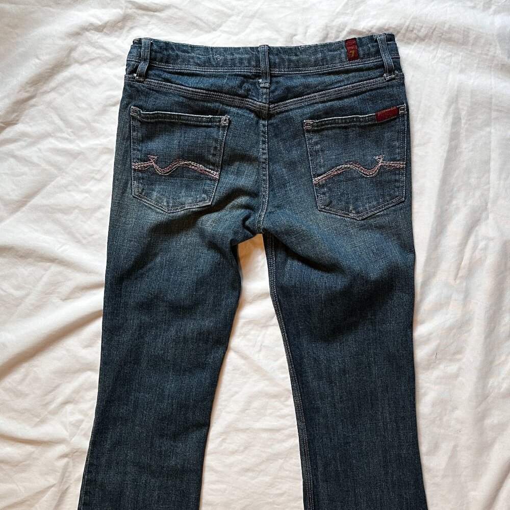 7 For All Mankind Jeans Womens Pink Stitching Pockets Dark Blue Bootcut Size 29